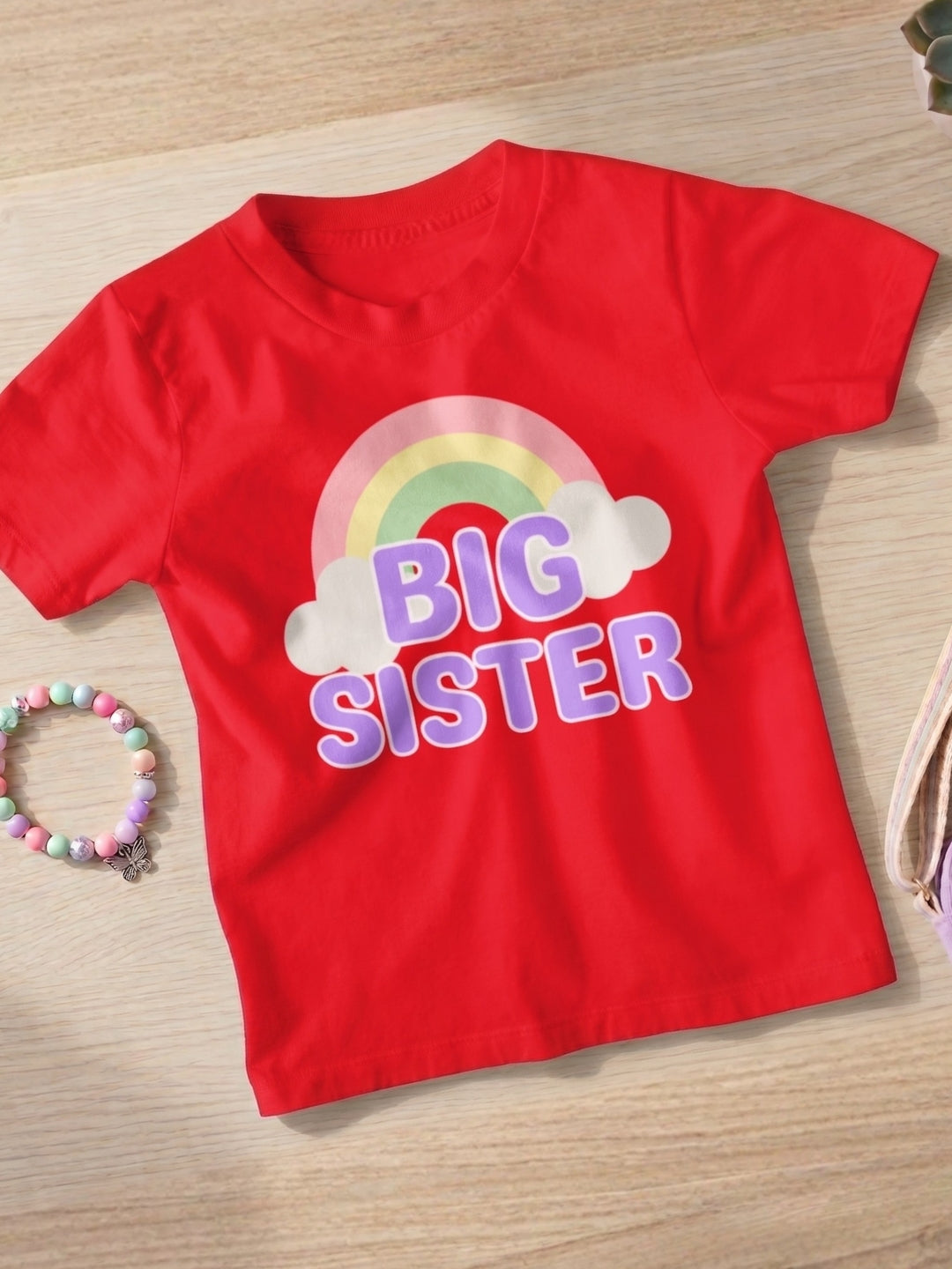 Big Sister Rainbow Printed Cotton T-Shirt for Kids