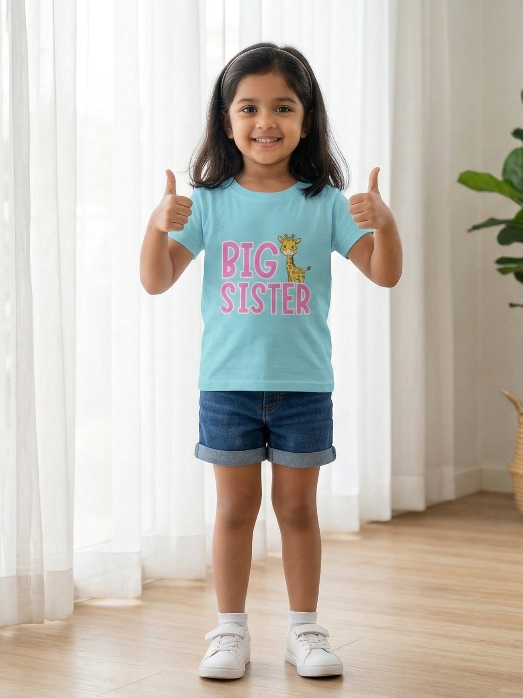 Big Sister Giraffe Print Kids T-shirt