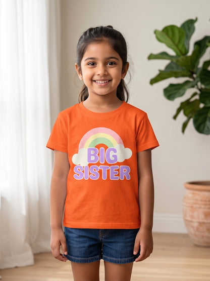 Big Sister Rainbow Printed Cotton T-Shirt for Kids