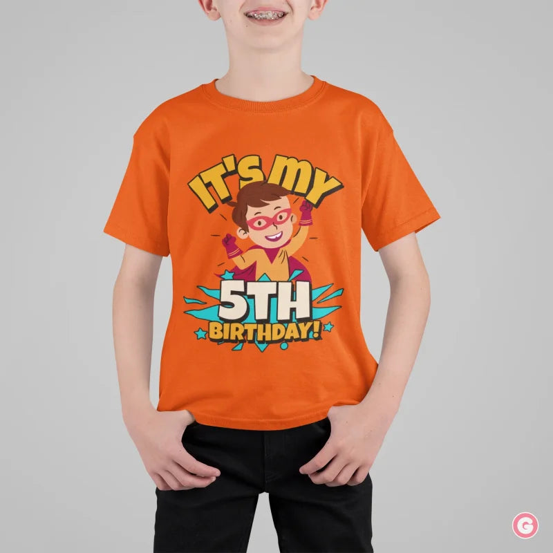 5th Birthday Superhero Kids Cotton T-Shirt - Tshirt