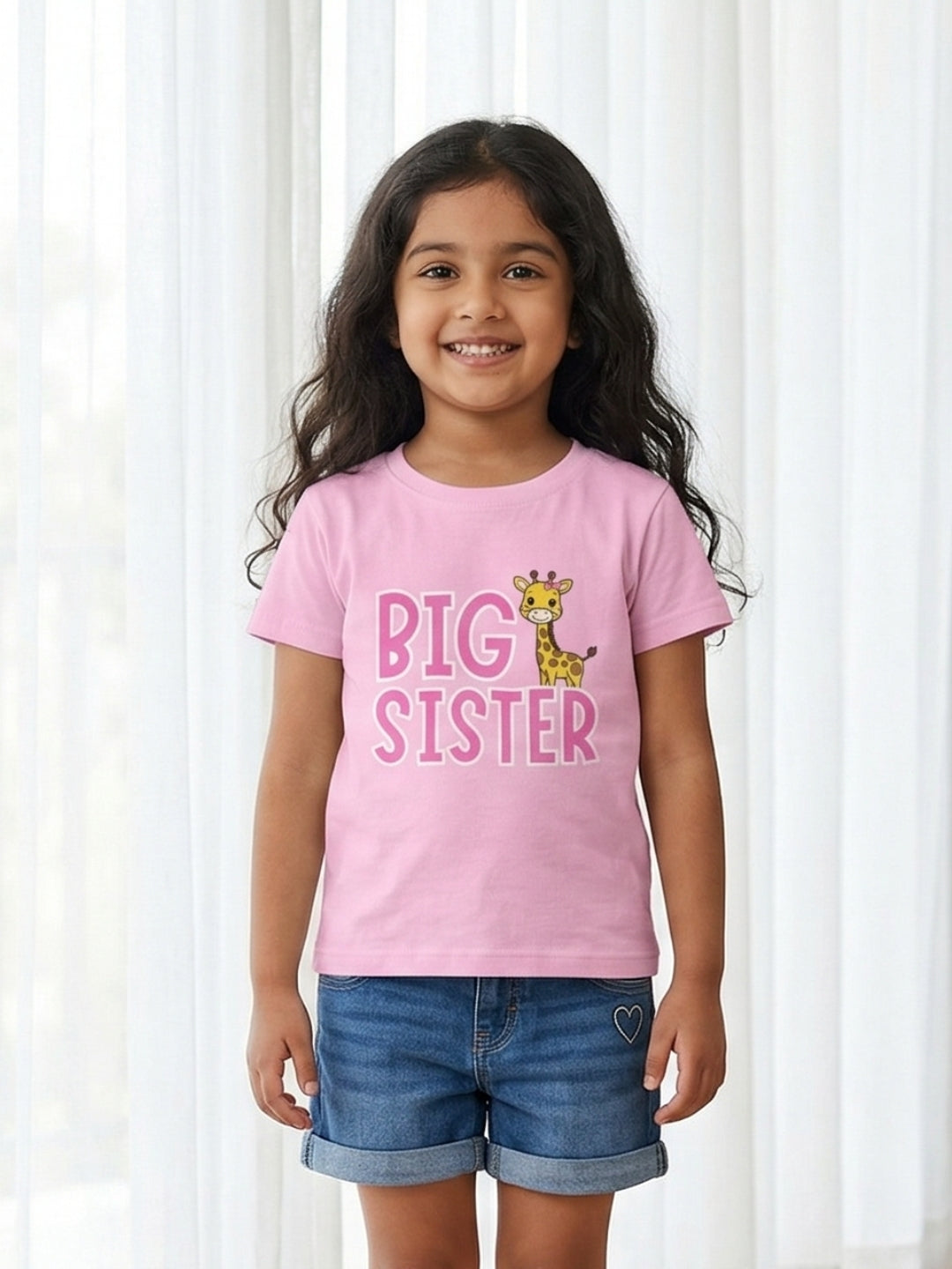 Big Sister Giraffe Print Kids T-shirt
