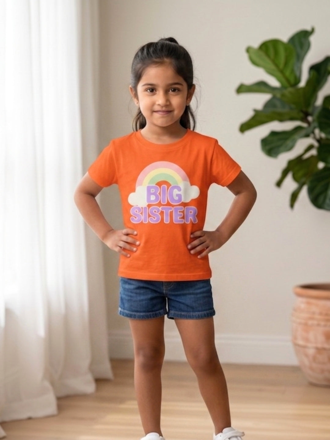 Big Sister Rainbow Printed Cotton T-Shirt for Kids