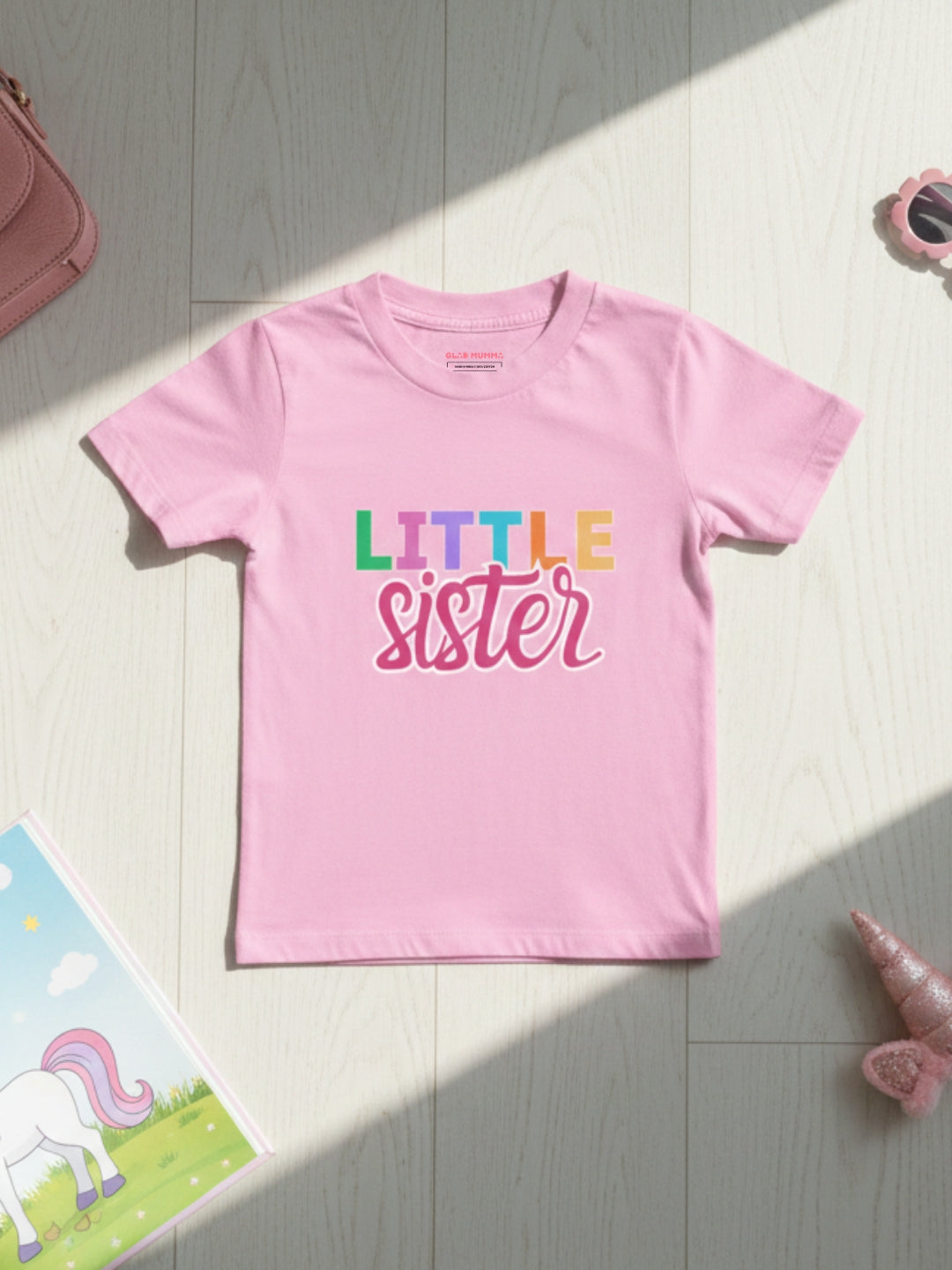 Little Sister Typography Cotton T-Shirt for Kids
