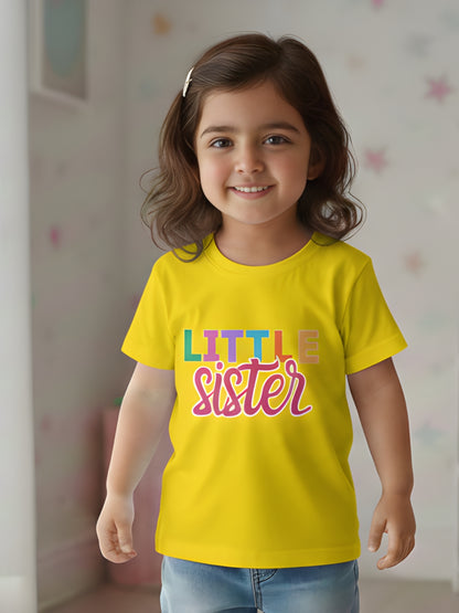 Little Sister Typography Cotton T-Shirt for Kids