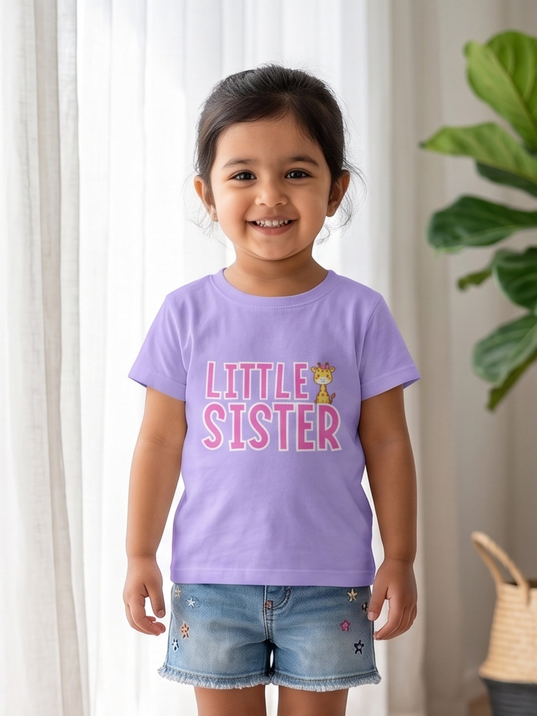 Little Sister Giraffe Print Kids T-shirt