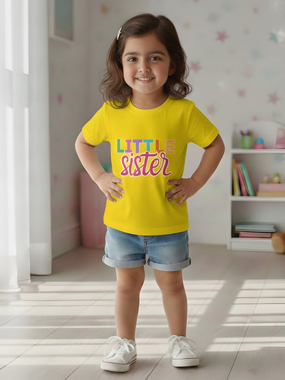 Little Sister Typography Cotton T-Shirt for Kids