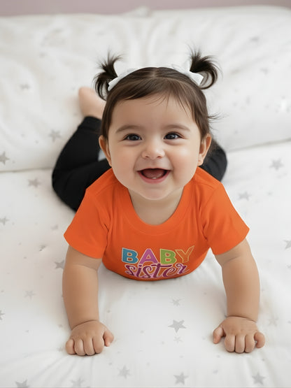 Baby Sister Typography Cotton T-Shirt for Kids
