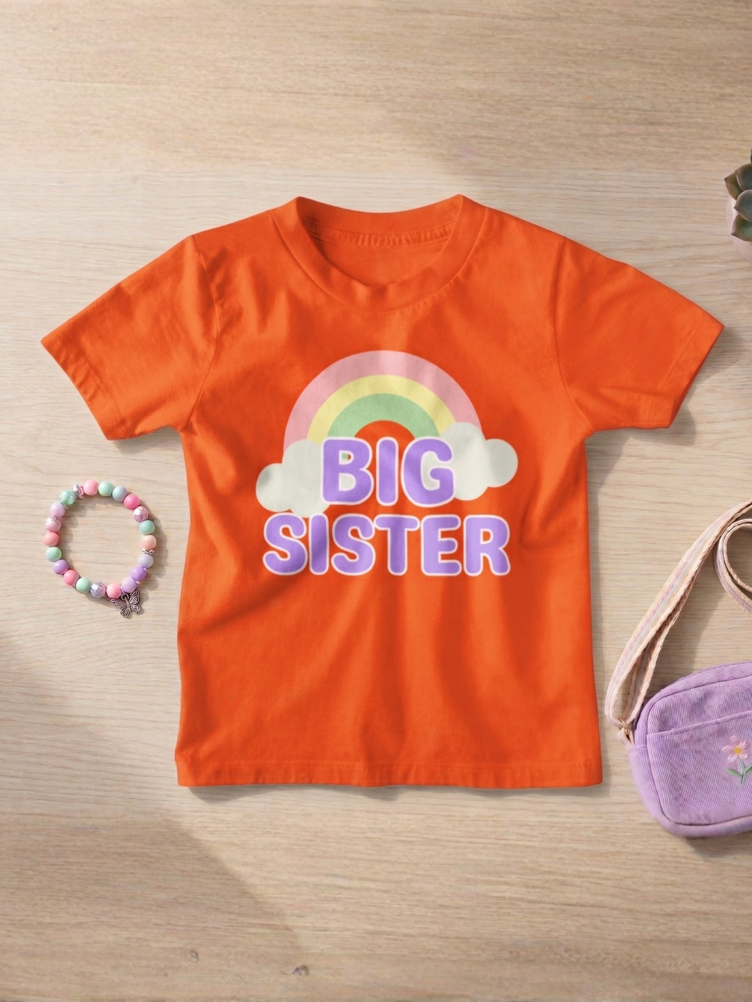 Big Sister Rainbow Printed Cotton T-Shirt for Kids