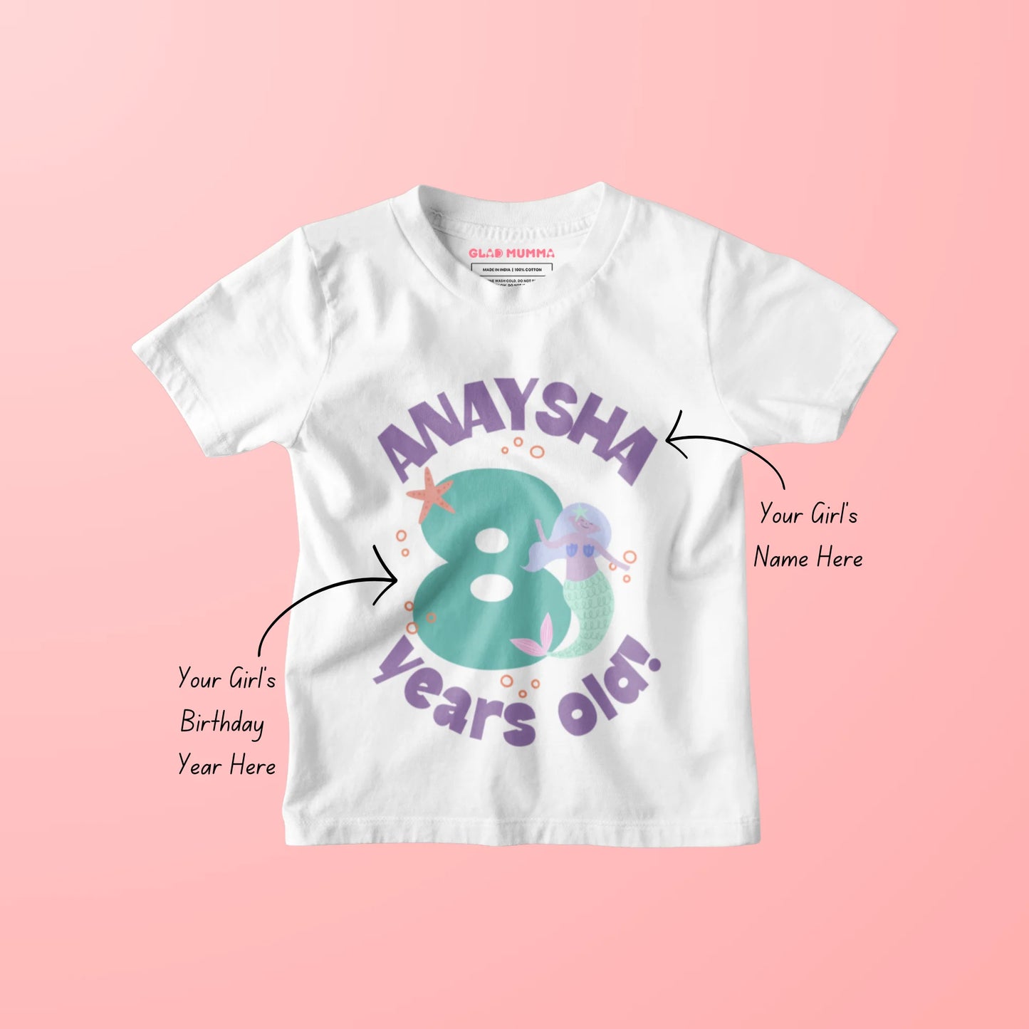 Mermaid Customised Girls Birthday T-Shirt