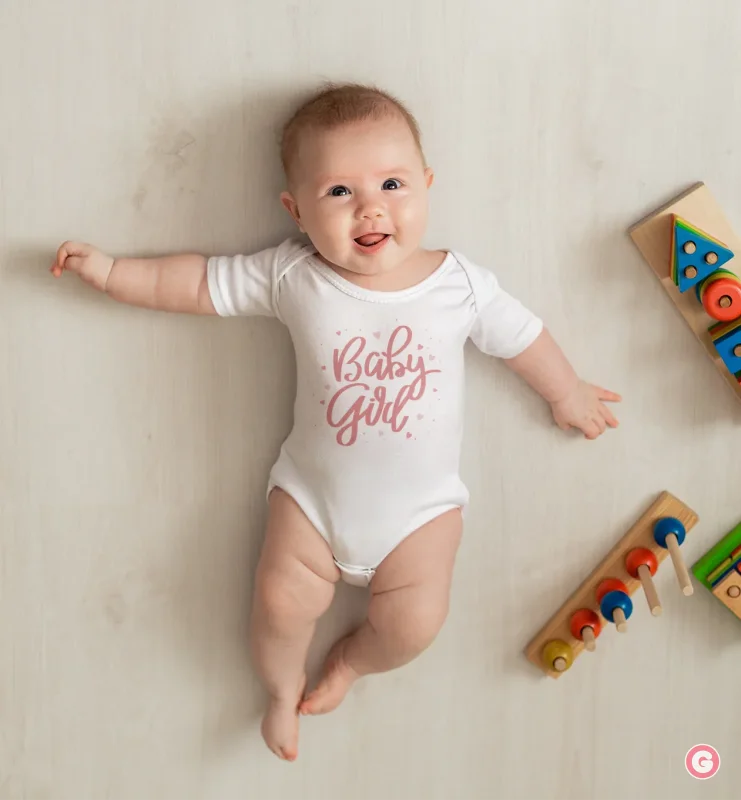 Baby Girl Cotton Onesie with Pink Print