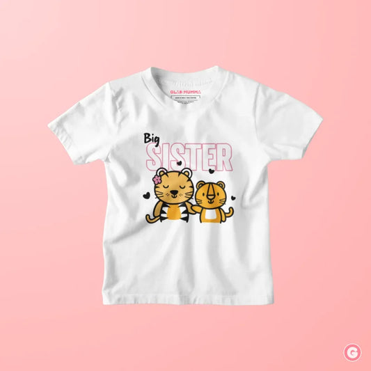 Big Sister Kids Cotton T-Shirt with Cute Tiger Design - Tshirt