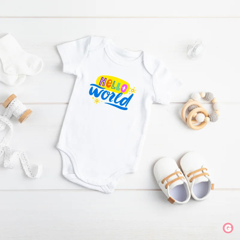 Hello World Newborn Cotton Onesie Newborn Pink - Main Image