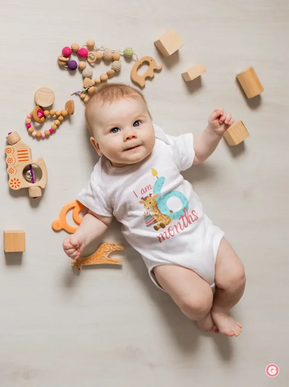I am 6 Months with Giraffe Print Half-Birthday Baby Onesie