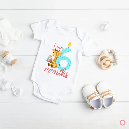 I am 6 Months with Giraffe Print Half-Birthday Baby Onesie