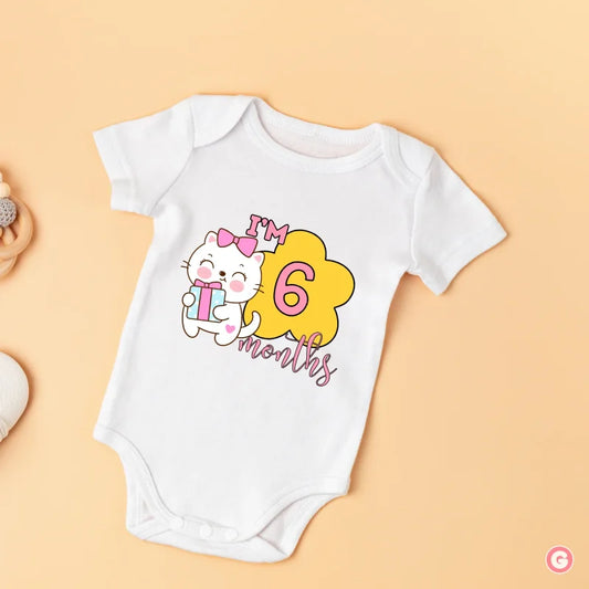 I’m 6 Months Cat Half-Birthday Onesie in Soft Cotton Fabric - Baby