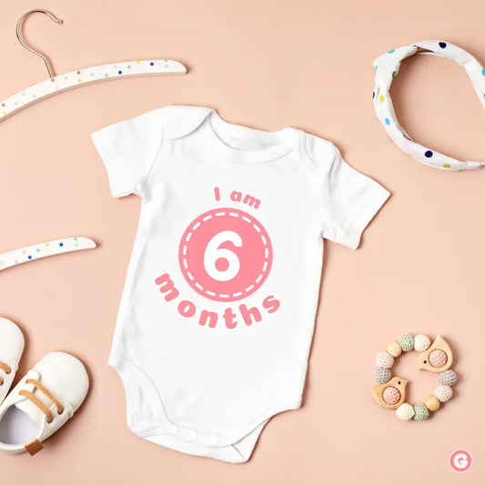 I’m 6 Months Half-Birthday Pink Cotton Baby Onesie