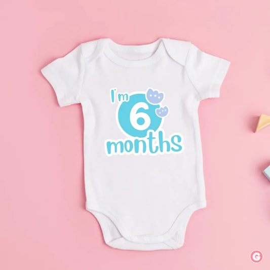I’m 6 Months Half-Birthday Sky Blue Cotton Baby Onesie