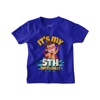 5th Birthday Superhero Kids Cotton T-Shirt