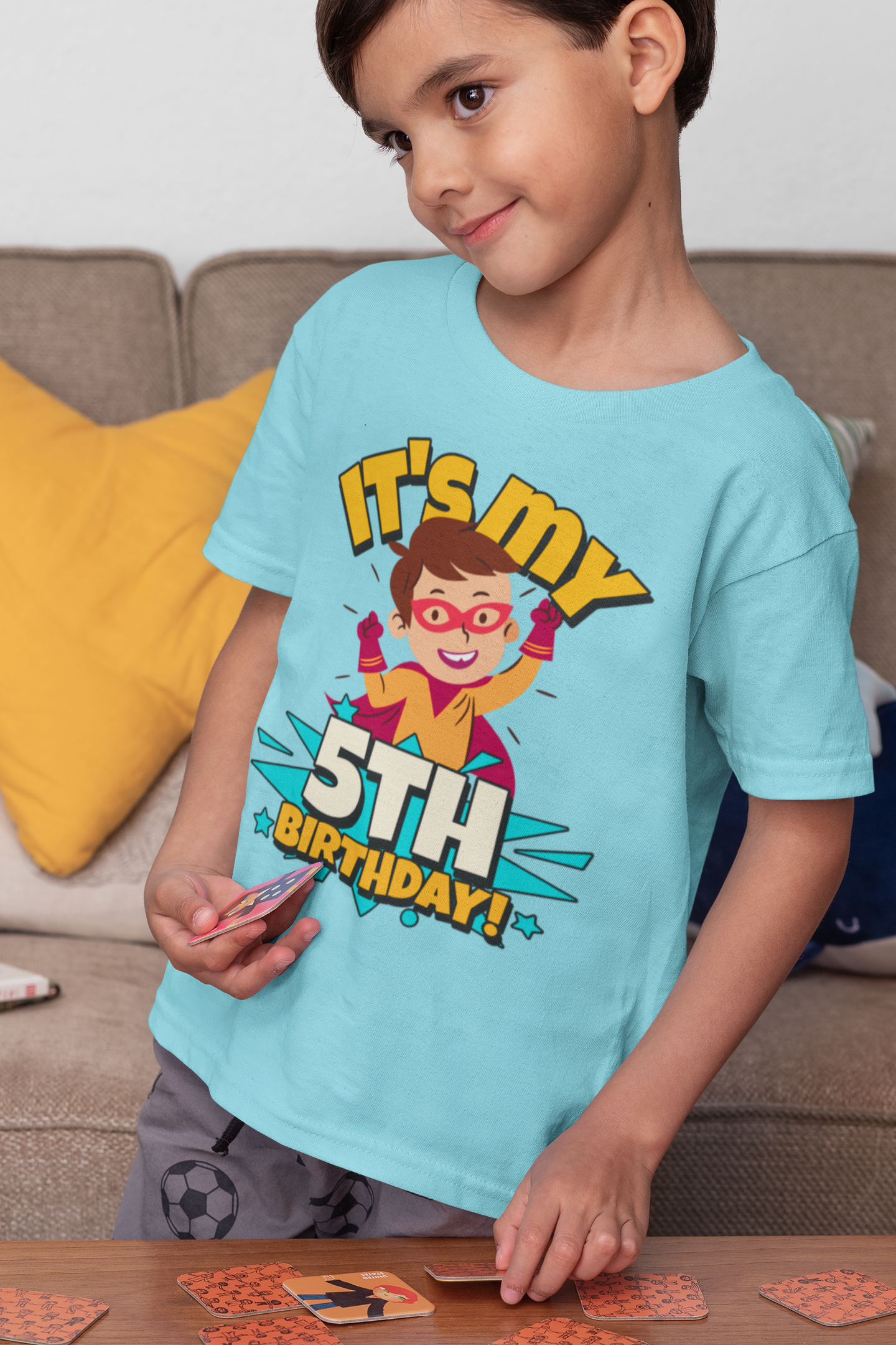 5th Birthday Superhero Kids Cotton T-Shirt