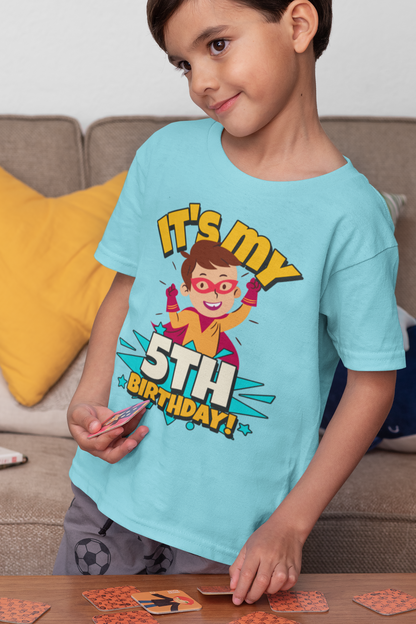 5th Birthday Superhero Kids Cotton T-Shirt