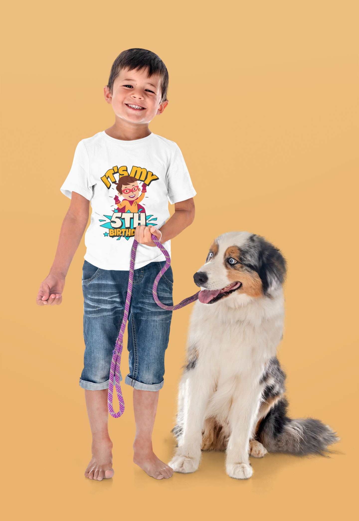 5th Birthday Superhero Kids Cotton T-Shirt