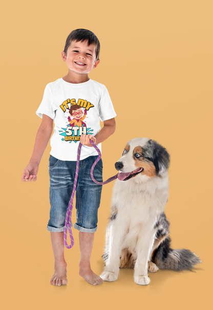 5th Birthday Superhero Kids Cotton T-Shirt
