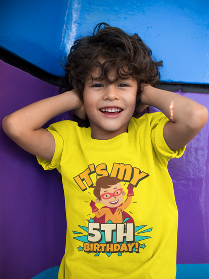 5th Birthday Superhero Kids Cotton T-Shirt