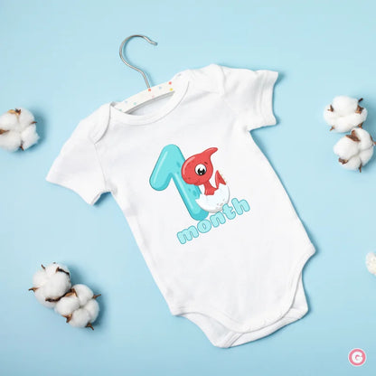Monthly Birthday Cotton Baby Onesies - Dinosaur - 1 Month - Onesie