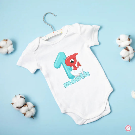 Monthly Birthday Cotton Baby Onesies - Dinosaur - 1 Month - Onesie