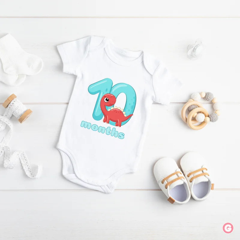 Monthly Birthday Cotton Baby Onesies - Dinosaur - 10 Months - Onesie