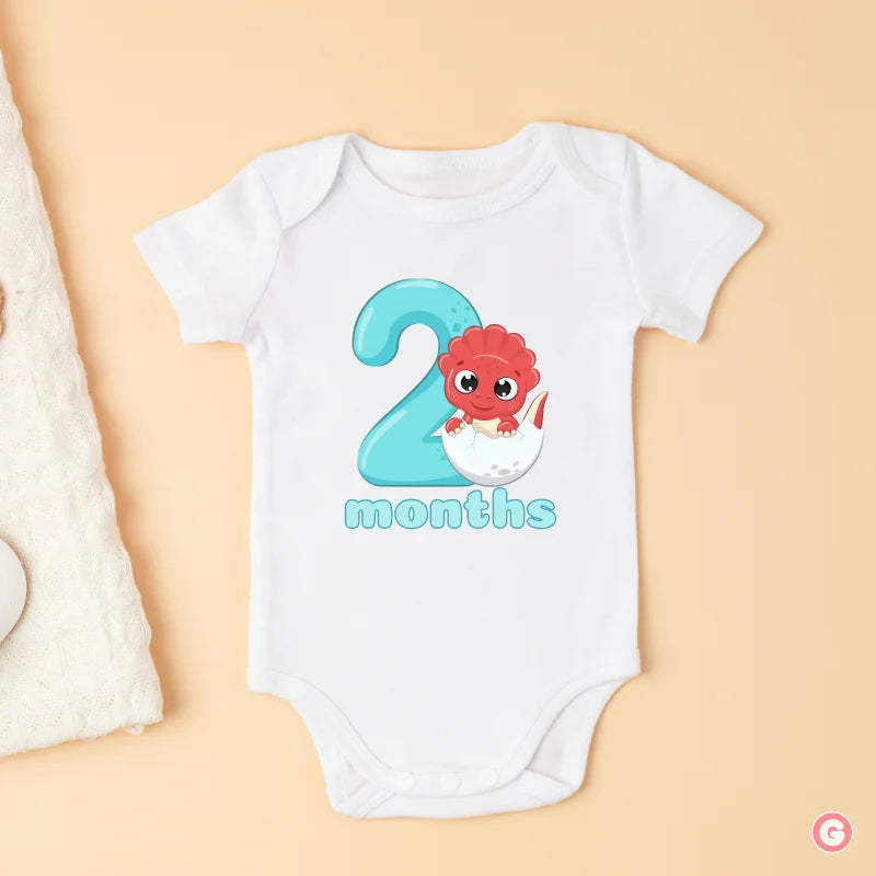 Monthly Birthday Cotton Baby Onesies - Dinosaur - 2 Months - Onesie