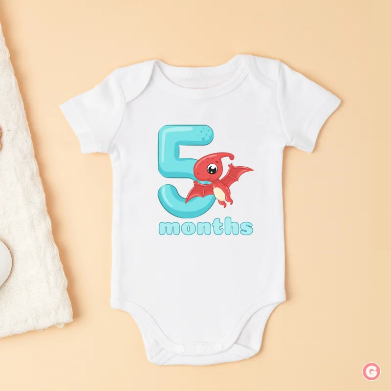 Monthly Birthday Cotton Baby Onesies - Dinosaur - 5 Months - Onesie