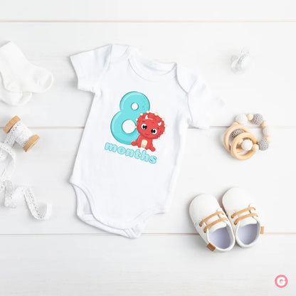 Monthly Birthday Cotton Baby Onesies - Dinosaur - 8 Months - Onesie