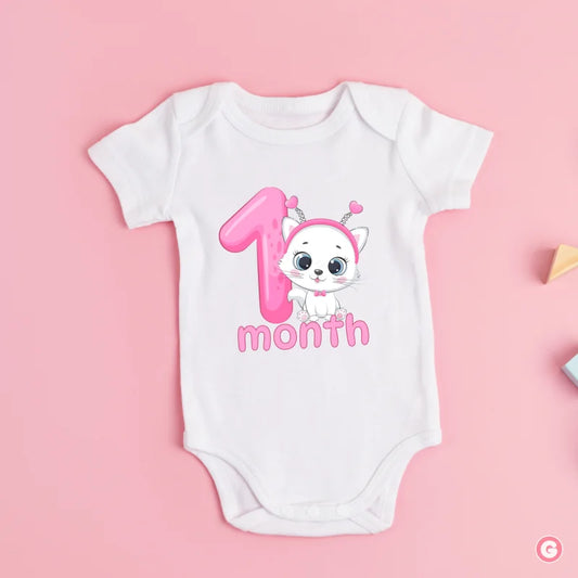 One Month Cat Design Baby Cotton Onesie