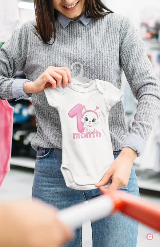One Month Cat Design Baby Cotton Onesie