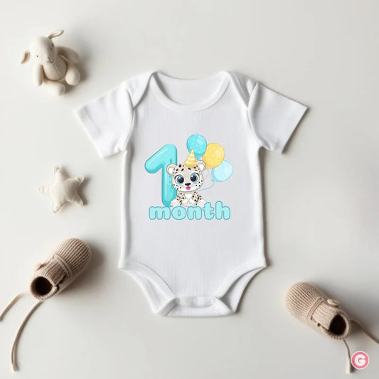 One-Month Milestone Leopard Design Cotton Baby Onesie