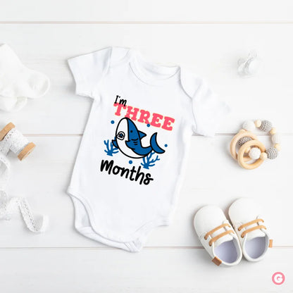 Three Months Shark Design Cotton Baby Onesie
