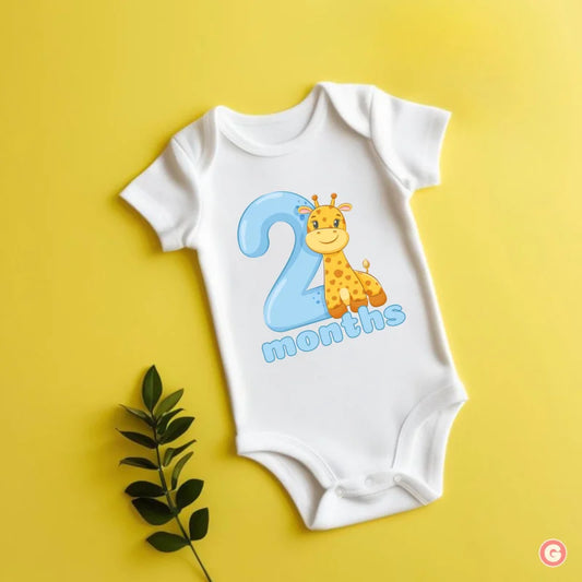 Two Month Milestone Baby Onesie with Giraffe Print - 0-3 M
