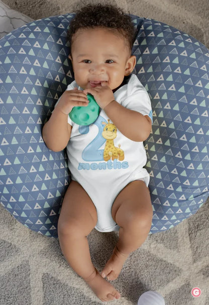 Two Month Milestone Baby Onesie with Giraffe Print - 0-3 M