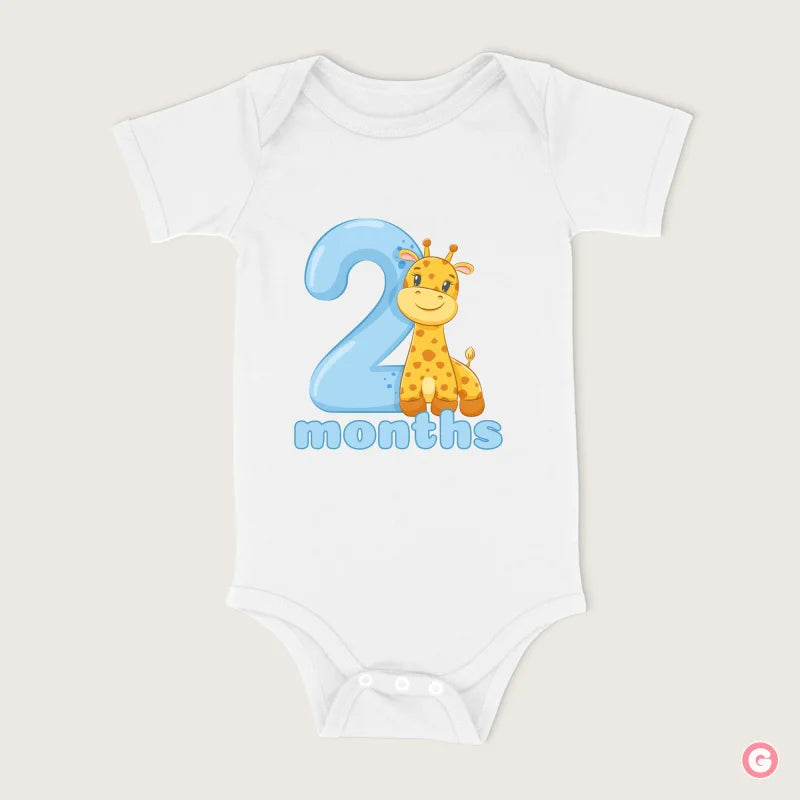 Two Month Milestone Baby Onesie with Giraffe Print - 0-3 M