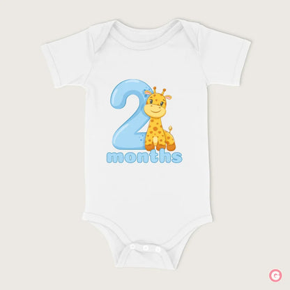 Two Month Milestone Baby Onesie with Giraffe Print - 0-3 M