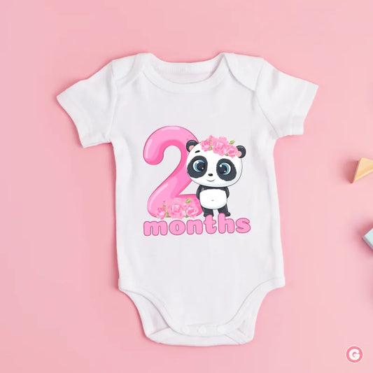 Two Months Birthday Panda Cotton Baby Onesie - 0-3 M