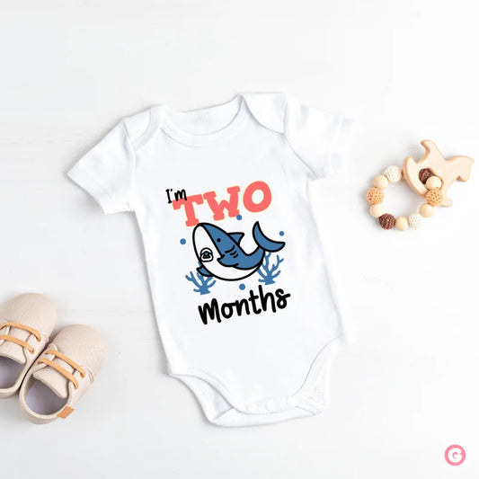 Two Months Birthday Shark Cotton Baby Onesie - 0-3 M