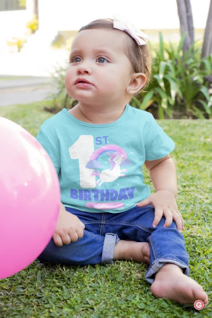 Unicorn 1st Birthday Cotton T-Shirt for Girls - Kids Tshirt